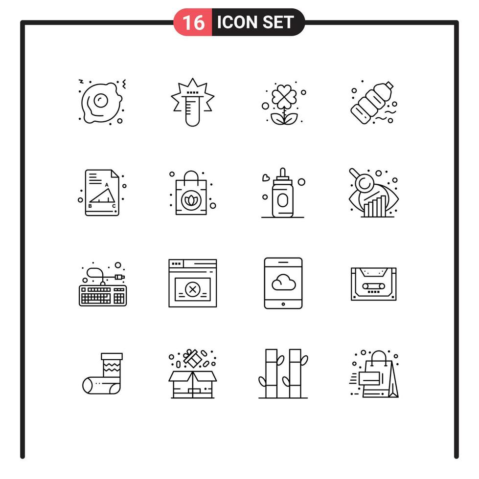 16 Thematic Vector Outlines and Editable Symbols of exam paper back to school four waste plastic Editable Vector Design Elements