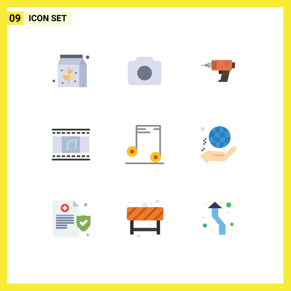 Universal Icon Symbols Group of 9 Modern Flat Colors of audio filmstrip power film reel animation Editable Vector Design Elements