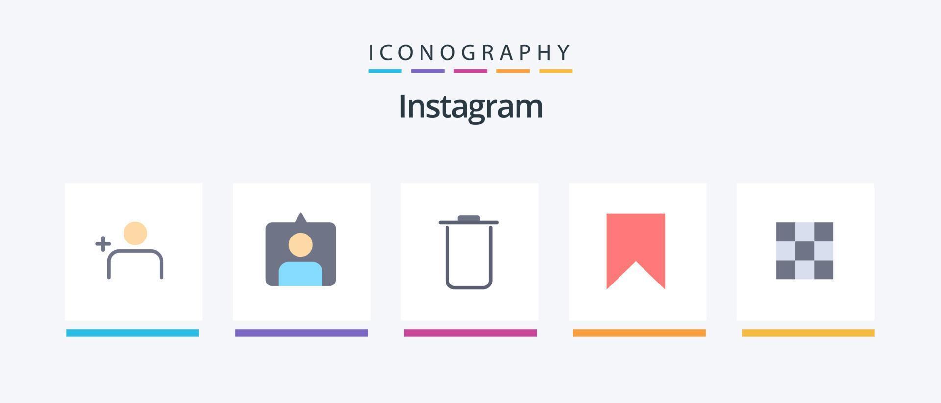 paquete de iconos planos de instagram 5 que incluye conjuntos. galería. basura. alimento. salvar. diseño de iconos creativos vector