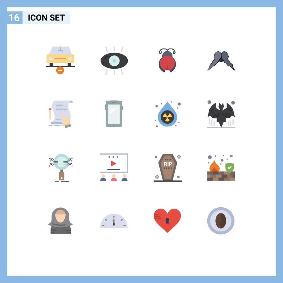 Pictogram Set of 16 Simple Flat Colors of male hipster form moustache ladybug Editable Pack of Creative Vector Design Elements