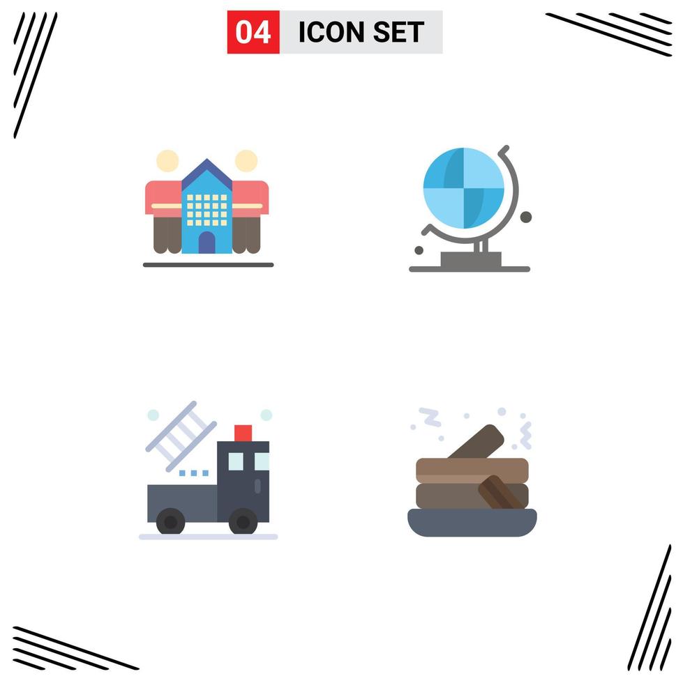 Flat Icon Pack of 4 Universal Symbols of culture truck home globe transparent Editable Vector Design Elements