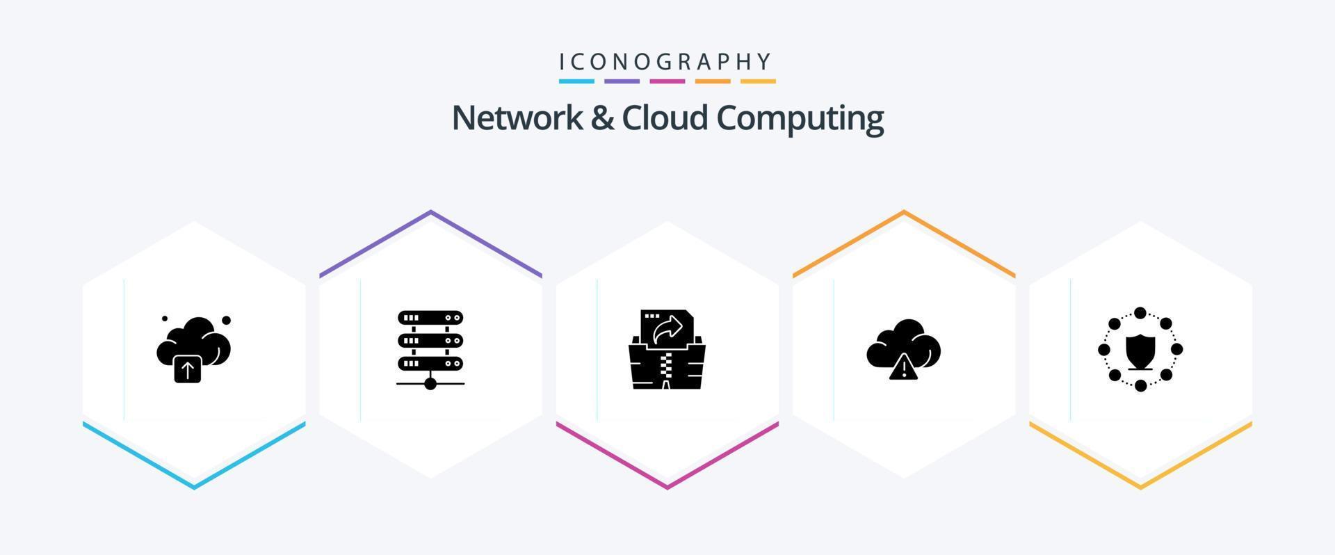 Network And Cloud Computing 25 Glyph icon pack including . protection. file. protect. technology vector