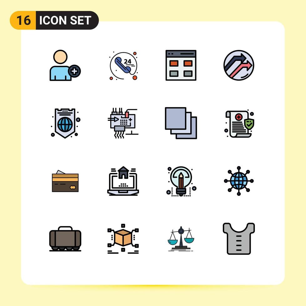 Flat Color Filled Line Pack of 16 Universal Symbols of protection global grid report business Editable Creative Vector Design Elements