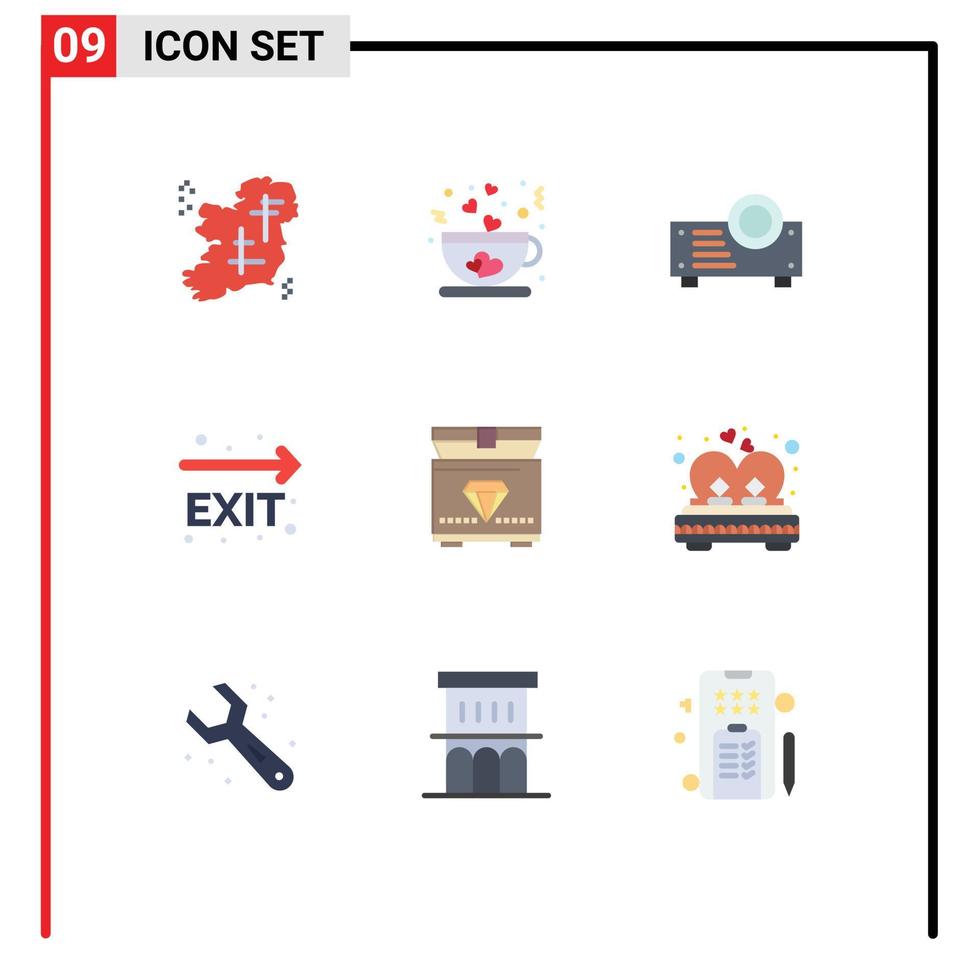 Set of 9 Vector Flat Colors on Grid for chest navigation tea leave exit Editable Vector Design Elements
