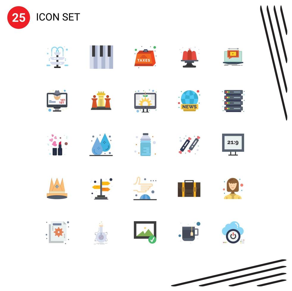 25 Thematic Vector Flat Colors and Editable Symbols of laptop food charge cake tax Editable Vector Design Elements