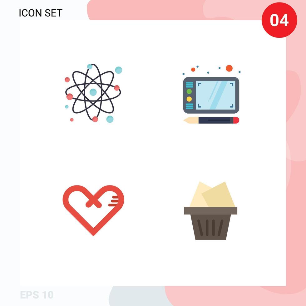 Editable Vector Line Pack of 4 Simple Flat Icons of atom like physics tablet surprise Editable Vector Design Elements