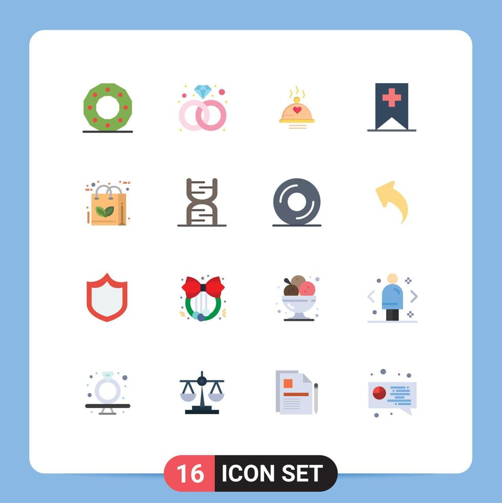 Pictogram Set of 16 Simple Flat Colors of eco media dinner plus valentine Editable Pack of Creative Vector Design Elements