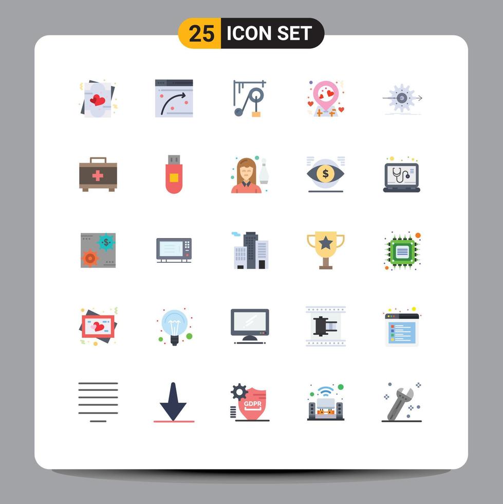 Group of 25 Flat Colors Signs and Symbols for work performance device pin location Editable Vector Design Elements