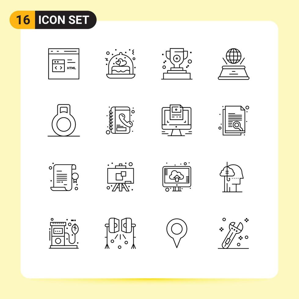 Pictogram Set of 16 Simple Outlines of book presentation gift imagination world Editable Vector Design Elements