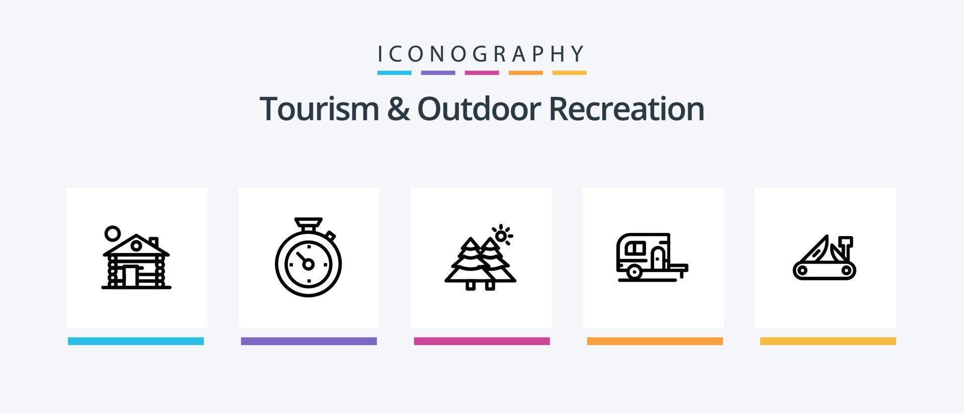 Tourism And Outdoor Recreation Line 5 Icon Pack Including fir. time . army. timer. swiss. Creative Icons Design vector