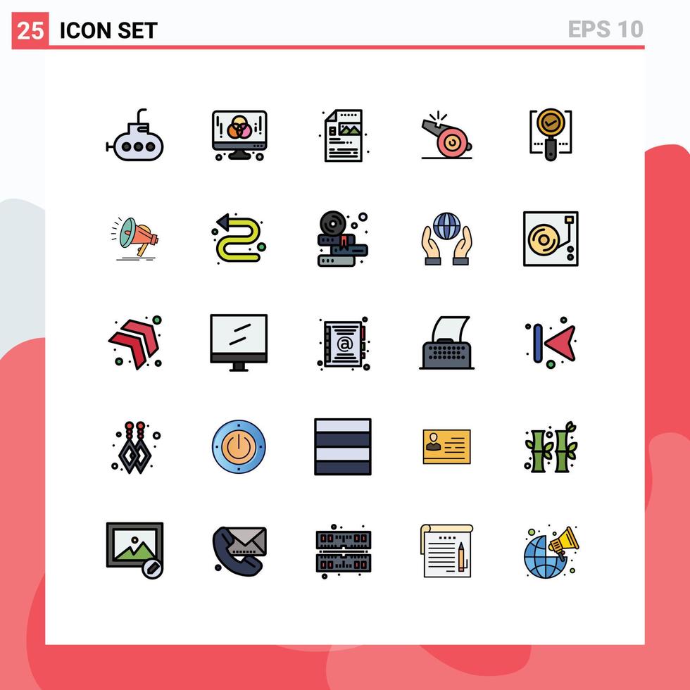 Modern Set of 25 Filled line Flat Colors and symbols such as magnifier explore process whistle referee Editable Vector Design Elements