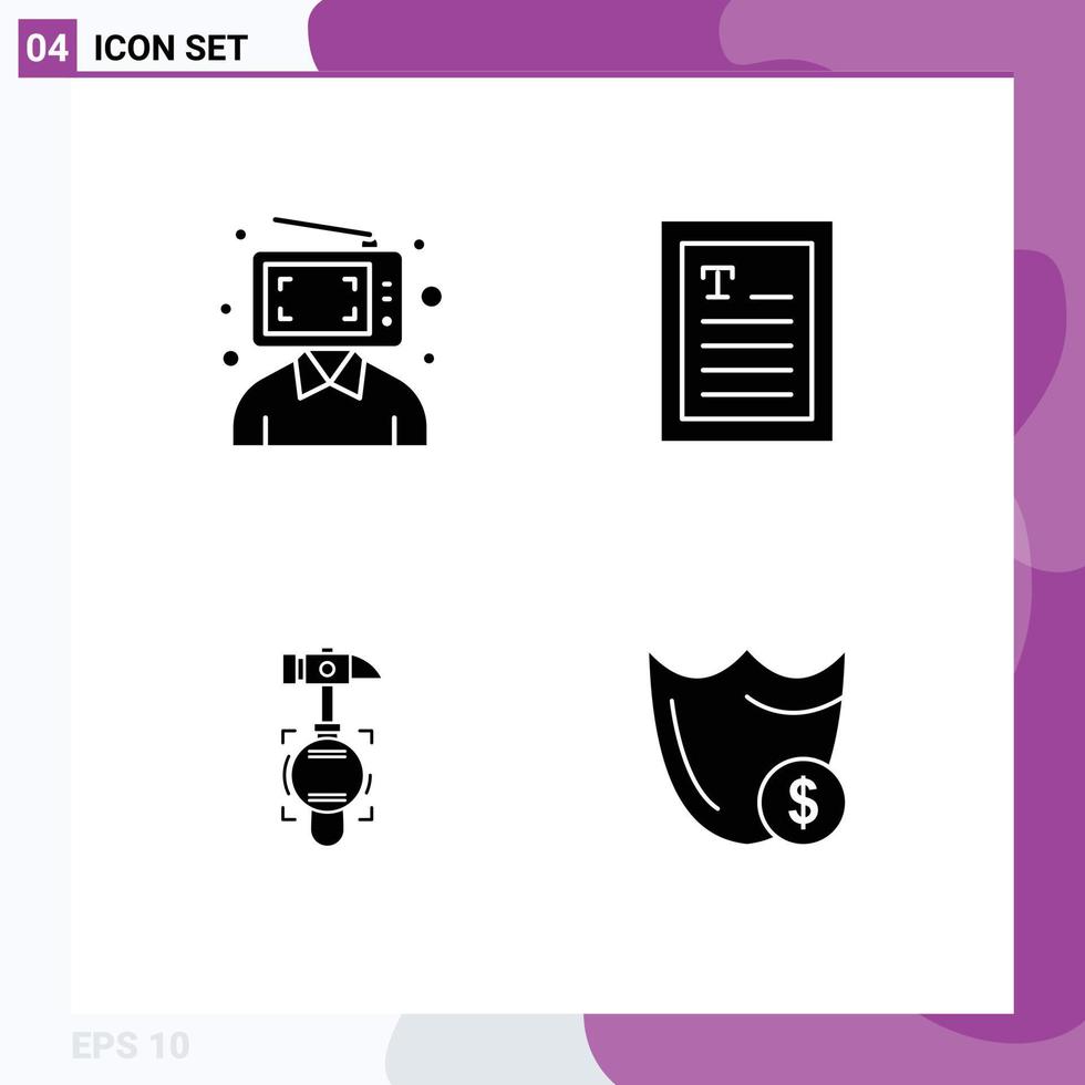 Universal Icon Symbols Group of 4 Modern Solid Glyphs of content crash man hands tool Editable Vector Design Elements