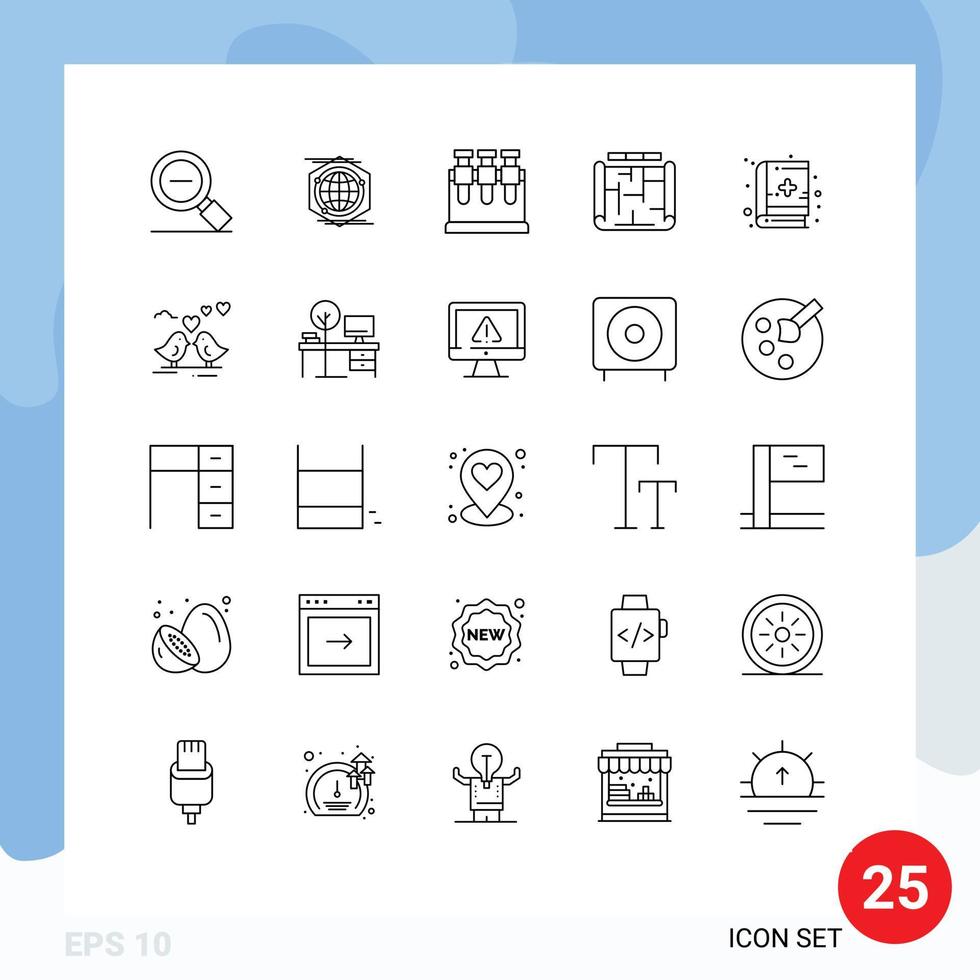 Universal Icon Symbols Group of 25 Modern Lines of medical book estate idea building architecture Editable Vector Design Elements
