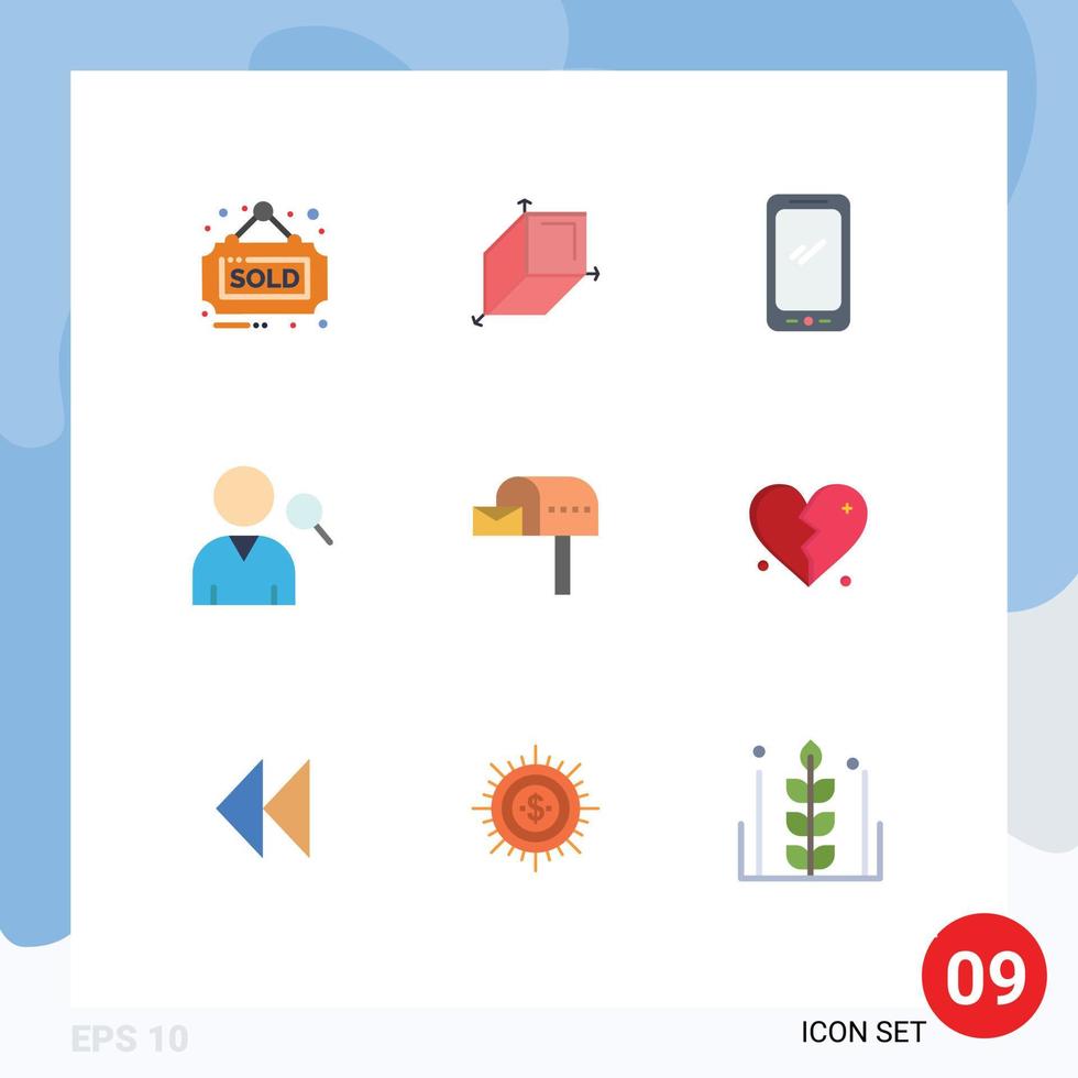 Modern Set of 9 Flat Colors and symbols such as mail box letter box smart phone user employee Editable Vector Design Elements