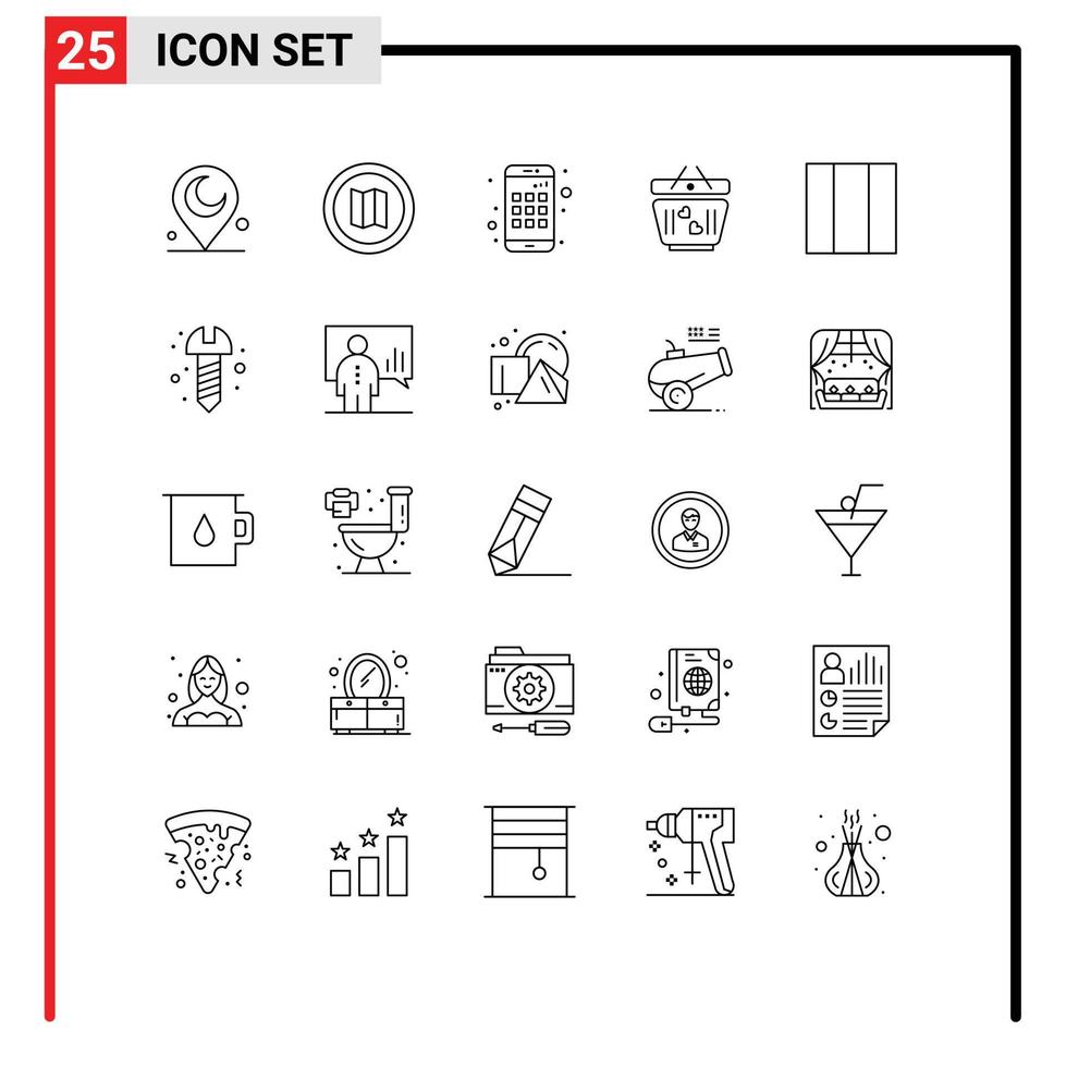 Set of 25 Commercial Lines pack for screw diy smartphone layout wedding Editable Vector Design Elements