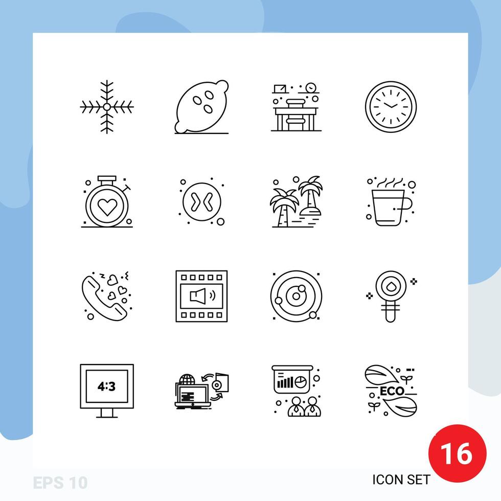 Universal Icon Symbols Group of 16 Modern Outlines of compass time healthy iftar clock Editable Vector Design Elements