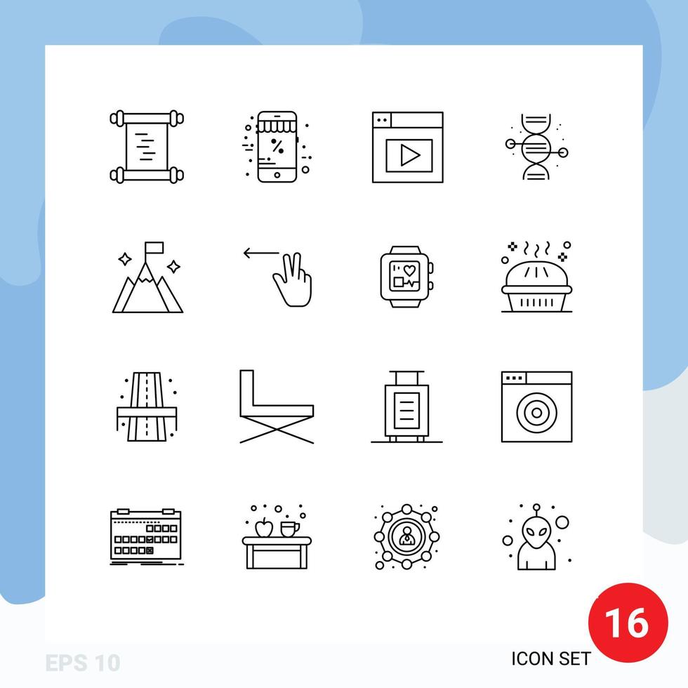 Set of 16 Commercial Outlines pack for interface flag design mountain medical Editable Vector Design Elements