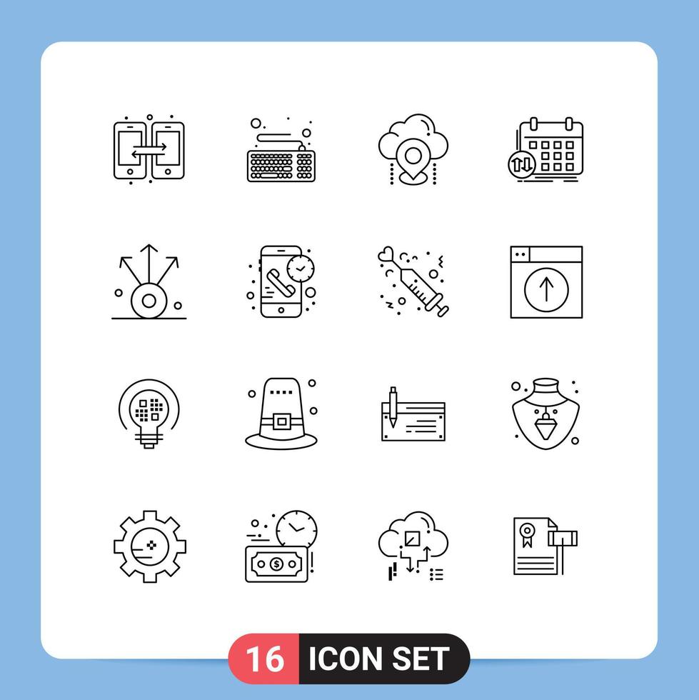 Editable Vector Line Pack of 16 Simple Outlines of event timetable location classes gps Editable Vector Design Elements