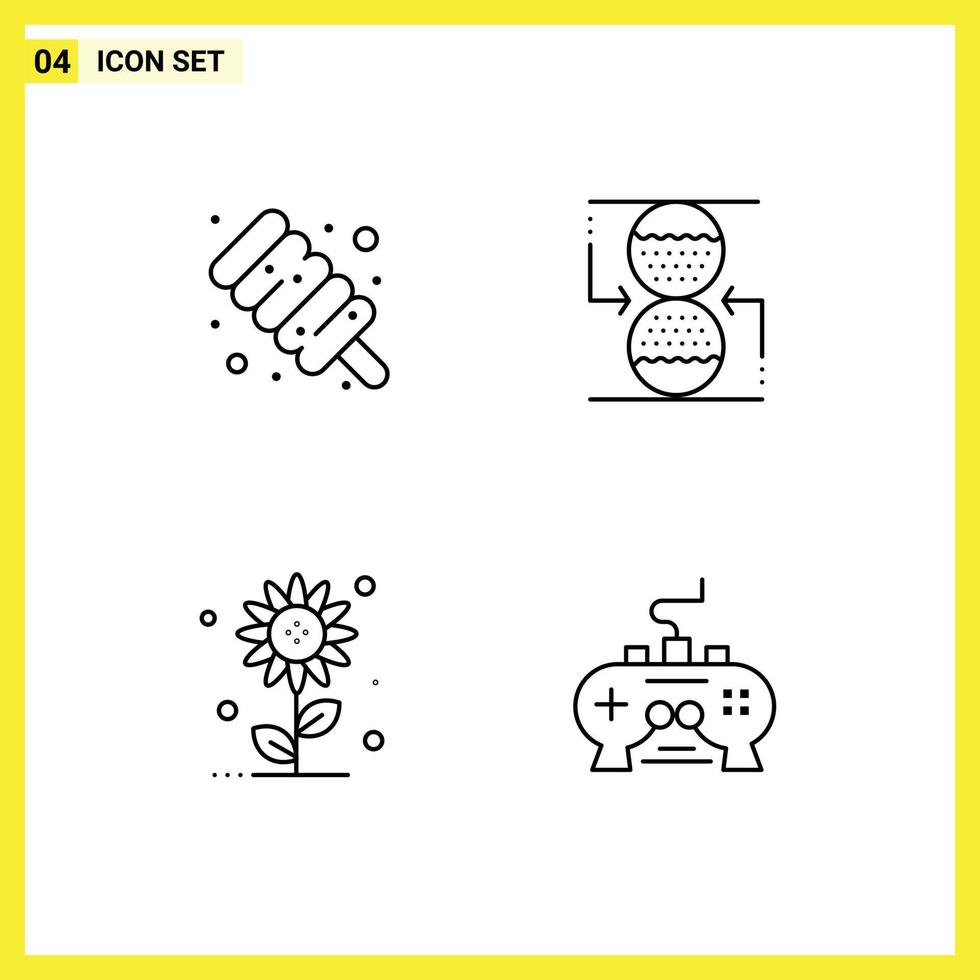 Pictogram Set of 4 Simple Filledline Flat Colors of food nature concentration sandclock game Editable Vector Design Elements