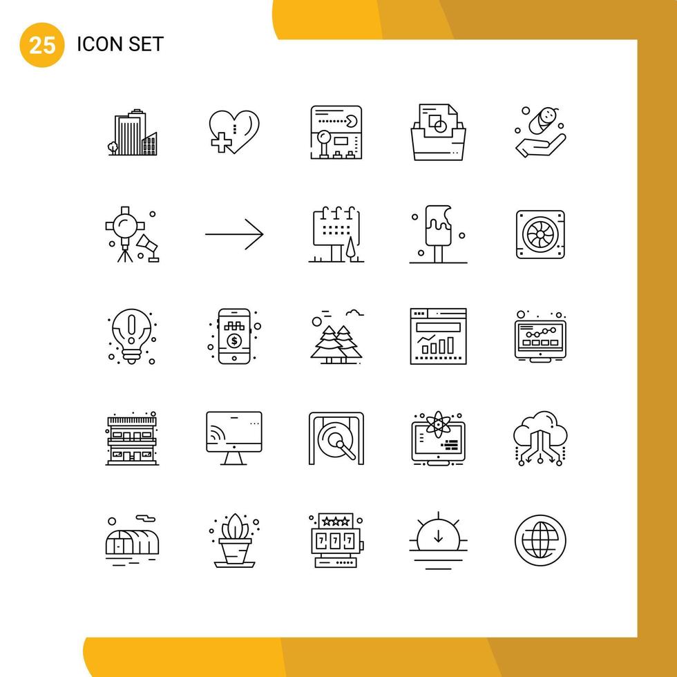 Editable Vector Line Pack of 25 Simple Lines of child file folder plus document folder game Editable Vector Design Elements