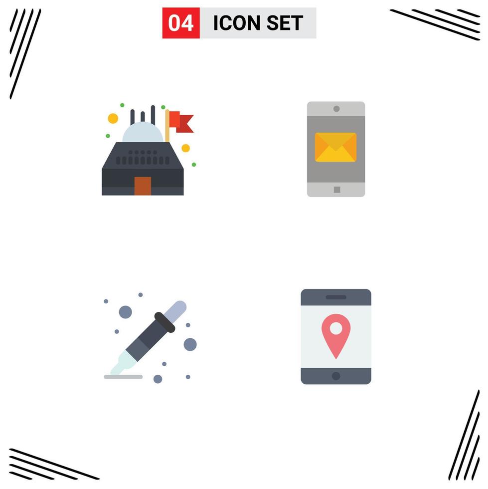 Pack of 4 Modern Flat Icons Signs and Symbols for Web Print Media such as building dropper application mail location Editable Vector Design Elements