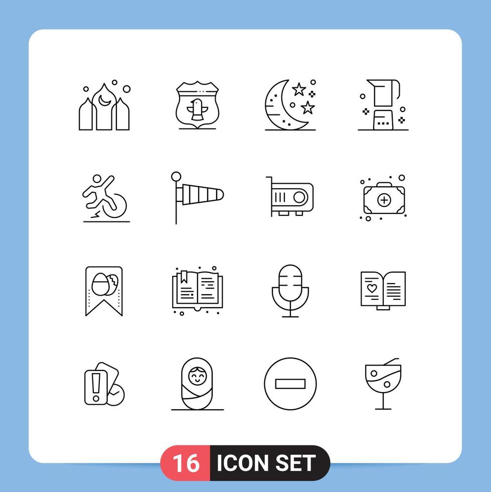 Pack of 16 Modern Outlines Signs and Symbols for Web Print Media such as business maker bar drink beverage Editable Vector Design Elements
