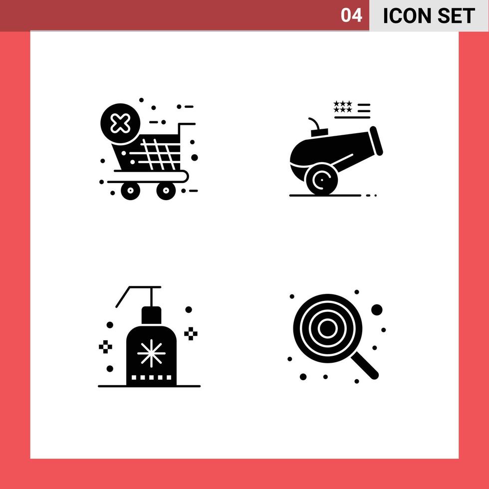 Set of 4 Vector Solid Glyphs on Grid for checkout soap big gun mortar baby Editable Vector Design Elements