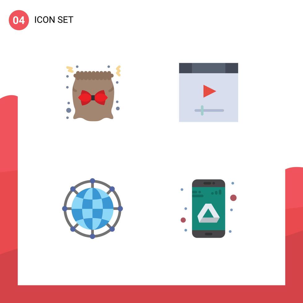 Group of 4 Modern Flat Icons Set for bag global gift page network Editable Vector Design Elements