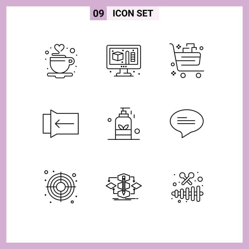 Mobile Interface Outline Set of 9 Pictograms of oil beauty buy touch gesture Editable Vector Design Elements