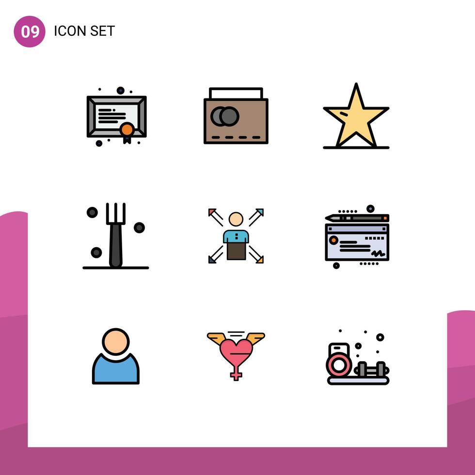 Stock Vector Icon Pack of 9 Line Signs and Symbols for career tableware ecology kitchen star Editable Vector Design Elements