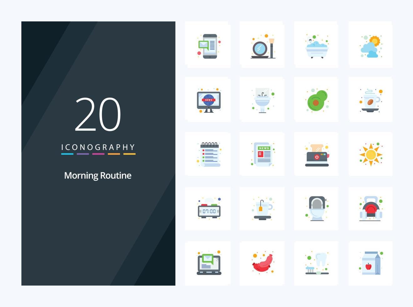20 icono de color plano de rutina matutina para presentación vector