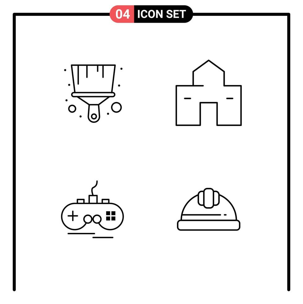 Group of 4 Filledline Flat Colors Signs and Symbols for brush wireless building hut gamepad Editable Vector Design Elements