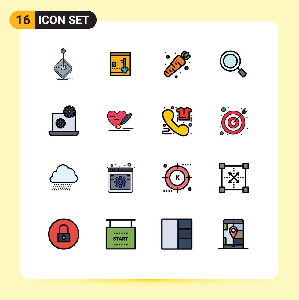 Set of 16 Modern UI Icons Symbols Signs for gear search key magnify general Editable Creative Vector Design Elements