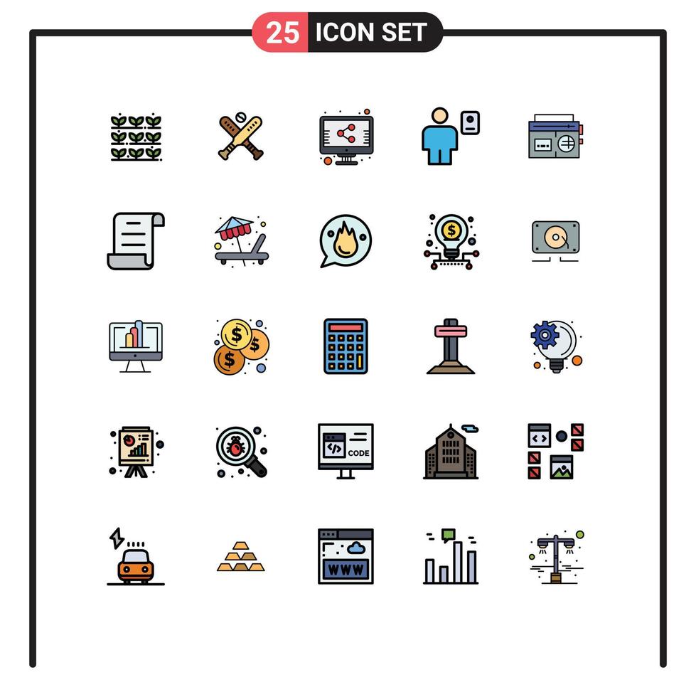 Stock Vector Icon Pack of 25 Line Signs and Symbols for radio profile file human body Editable Vector Design Elements