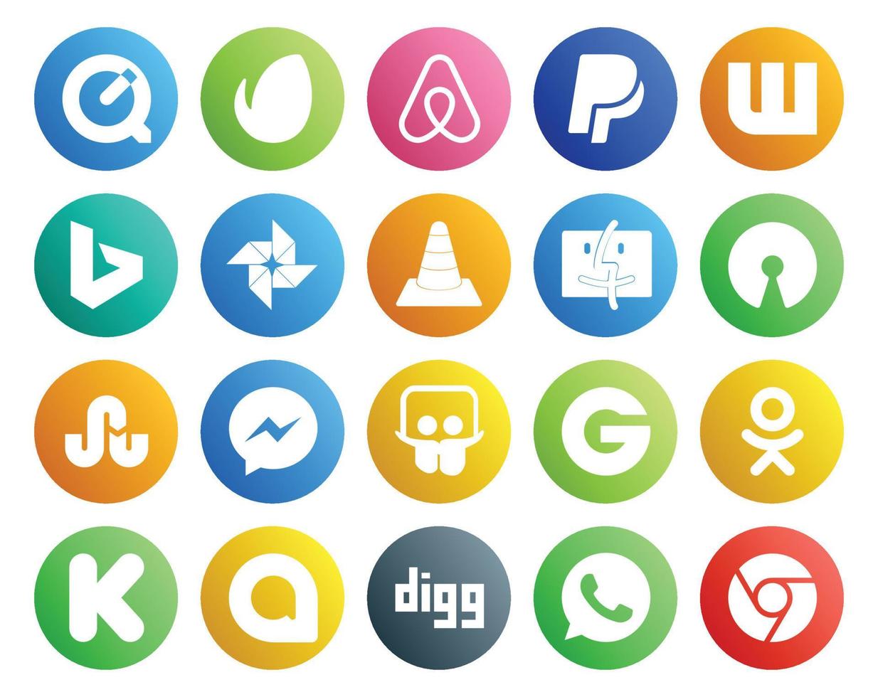 Paquete de 20 íconos de redes sociales, incluido kickstarter groupon media slideshare stumbleupon vector