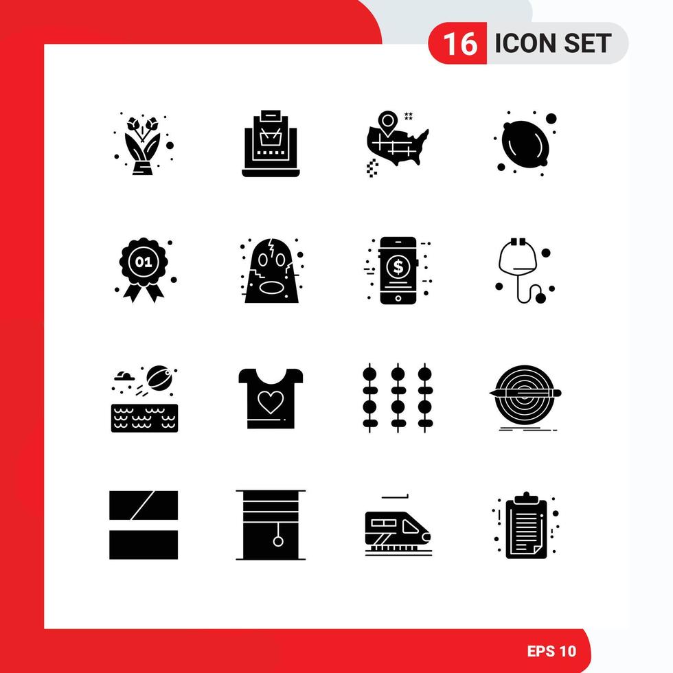 Set of 16 Modern UI Icons Symbols Signs for canada badge location award food Editable Vector Design Elements