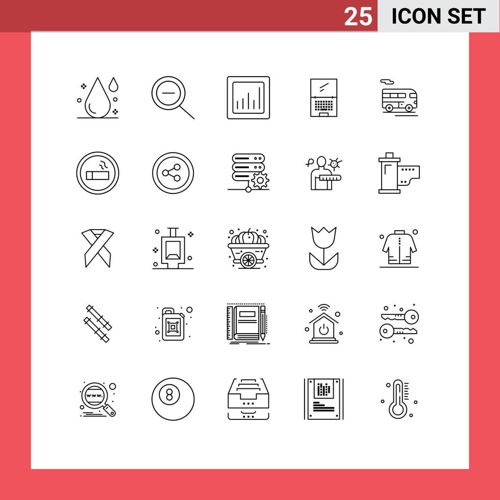 25 Universal Lines Set for Web and Mobile Applications vehicle coach graph bus imac Editable Vector Design Elements