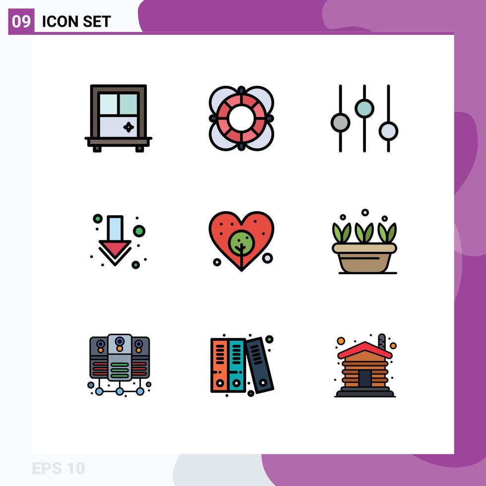 Universal Icon Symbols Group of 9 Modern Filledline Flat Colors of plant growth tuning bulb earth Editable Vector Design Elements
