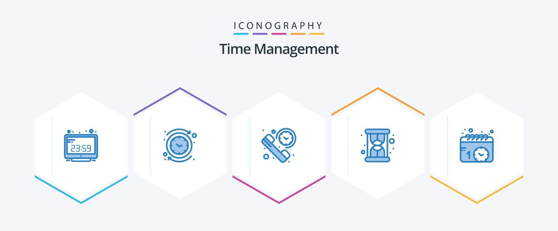 Time Management 25 Blue icon pack including productivity. hourglass. reverse. time. phone vector