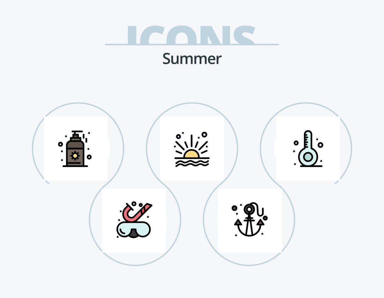 paquete de iconos llenos de línea de verano 5 diseño de iconos. . . playa. sol. calandrar vector