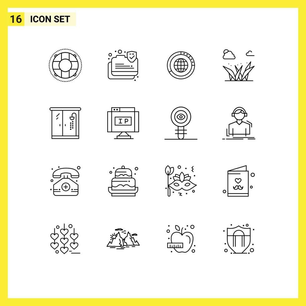 Universal Icon Symbols Group of 16 Modern Outlines of grasses world secure statistics globe Editable Vector Design Elements