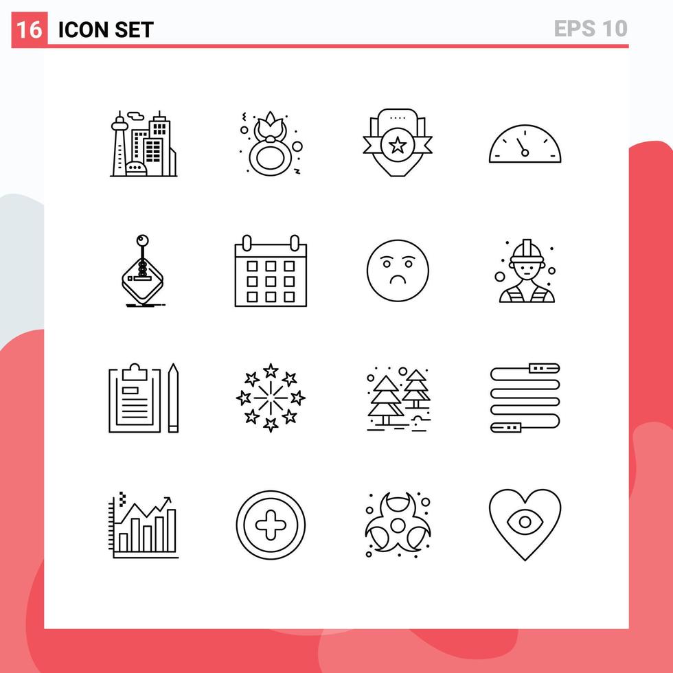 Modern Set of 16 Outlines and symbols such as arcade performance celebrate gauge shield Editable Vector Design Elements