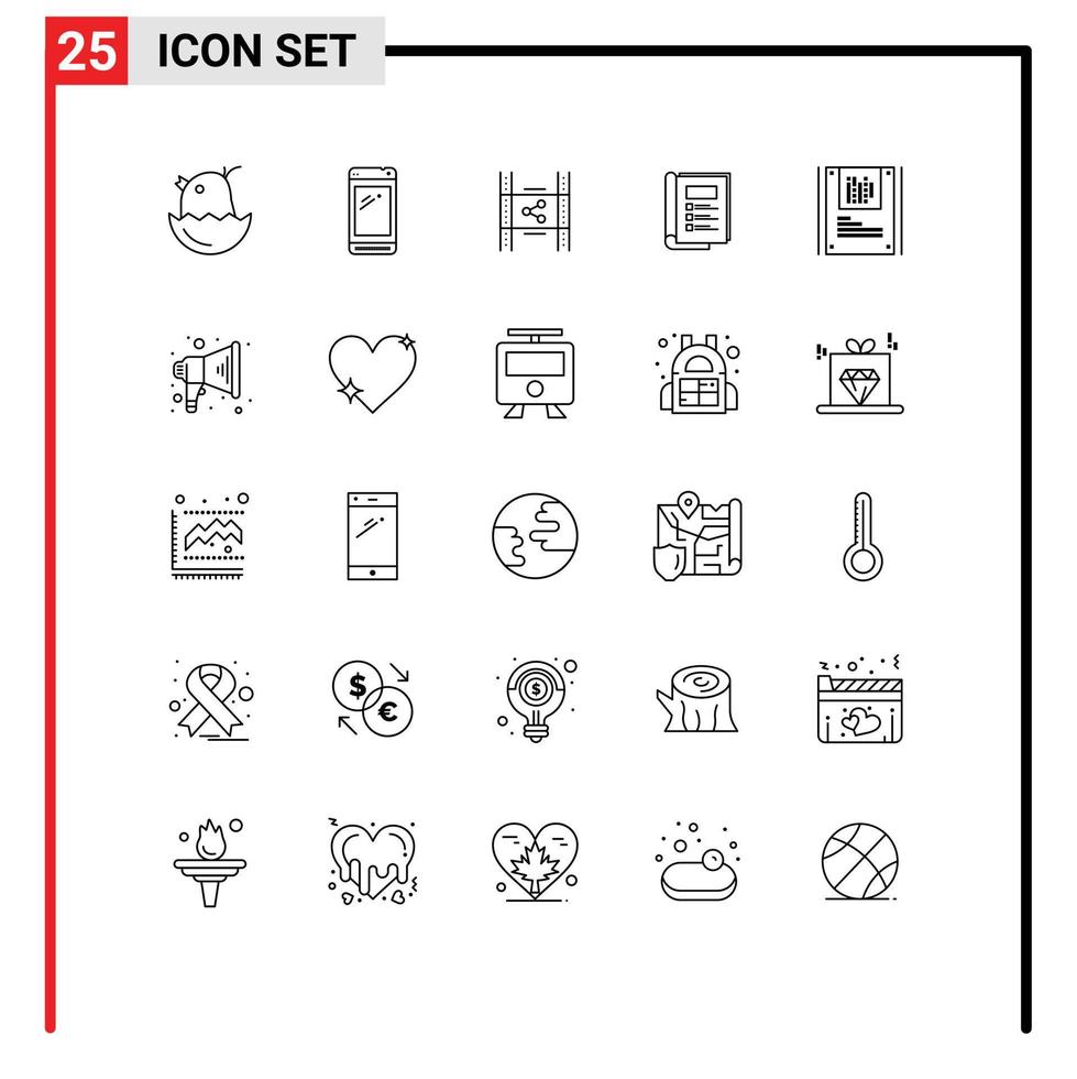 Line Pack of 25 Universal Symbols of report bundle power bank book pp Editable Vector Design Elements