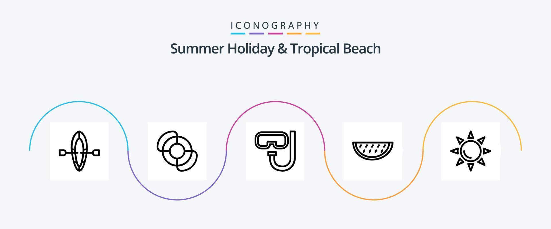 Beach Line 5 Icon Pack Including . beach. snorkeling. sun. summer vector