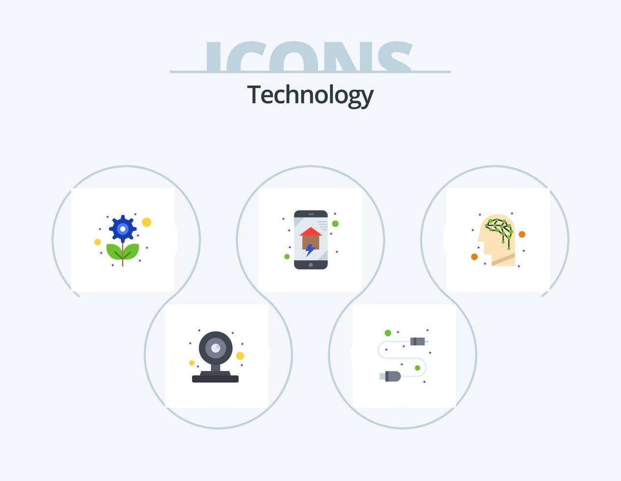 Technology Flat Icon Pack 5 Icon Design. artificial. home wifi. recycling. home networking. domestics vector