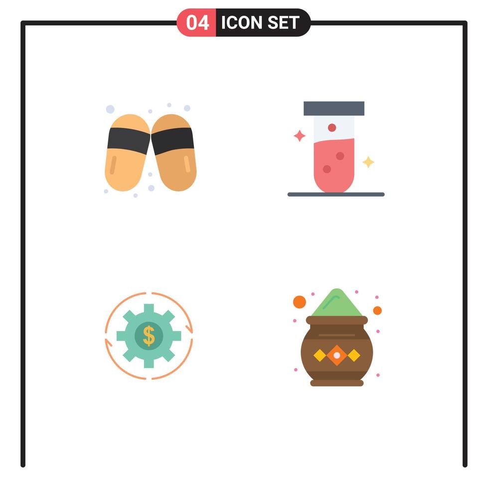 4 iconos planos universales establecidos para aplicaciones web y móviles prueba de zapatillas de capital de sandalia hacen elementos de diseño vectorial editables vector