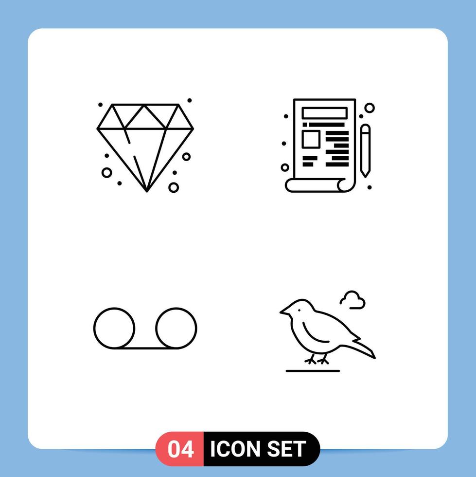 4 User Interface Line Pack of modern Signs and Symbols of diamond voice blueprint drawing british Editable Vector Design Elements