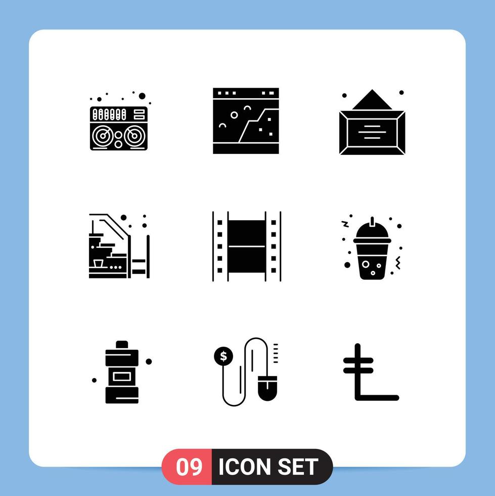 grupo de 9 signos y símbolos de glifos sólidos para subir escaleras de negocios elementos de diseño de vectores editables en el hogar