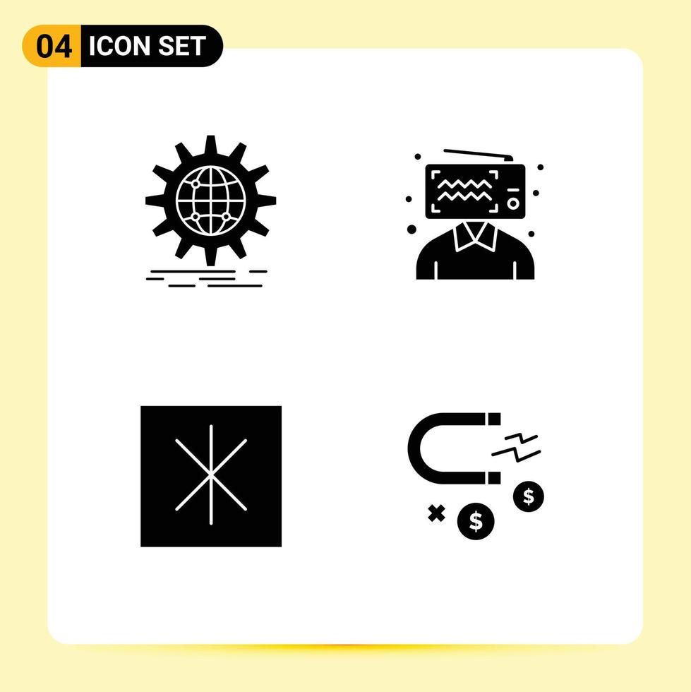 Stock Vector Icon Pack of 4 Line Signs and Symbols for international fridge world wide blogging refrigerator Editable Vector Design Elements