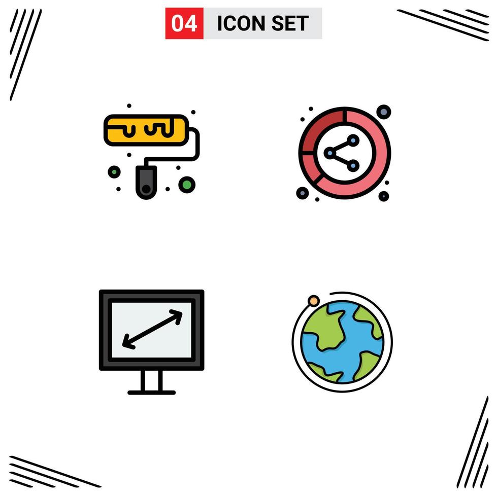 Filledline Flat Color Pack of 4 Universal Symbols of brush display analysis lead globe Editable Vector Design Elements
